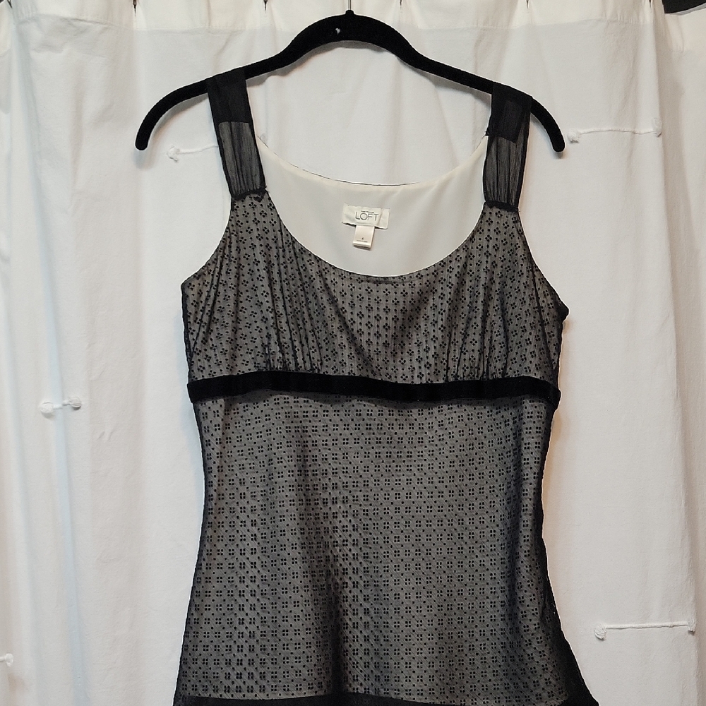 LOFT Sheer Black and White Blouse